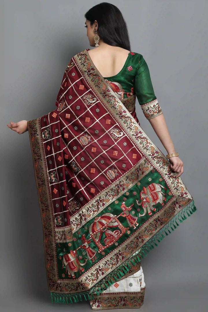 Elegant Soft-Silk Saree | Heavy Embroidery & Diamond Work for Wedding