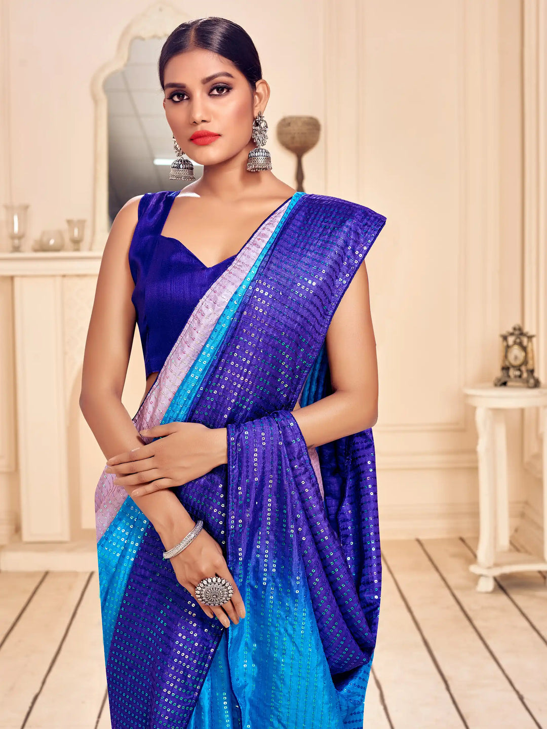 Art-Silk Saree with Heavy Sequins Embroidery | Traditional Wedding Wear