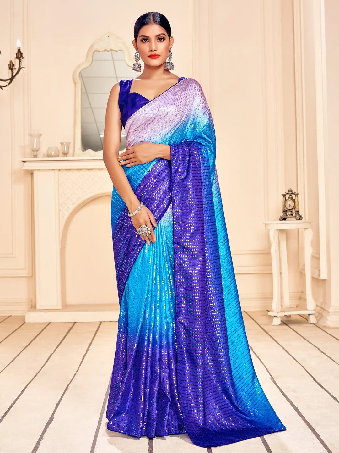 Art-Silk Saree with Heavy Sequins Embroidery | Traditional Wedding Wear