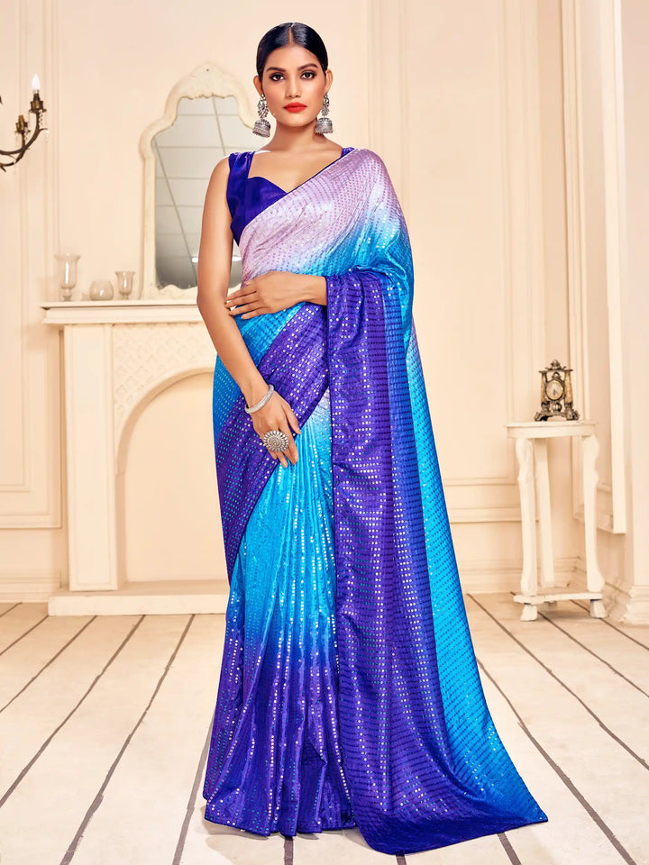 Art-Silk Saree with Heavy Sequins Embroidery | Traditional Wedding Wear