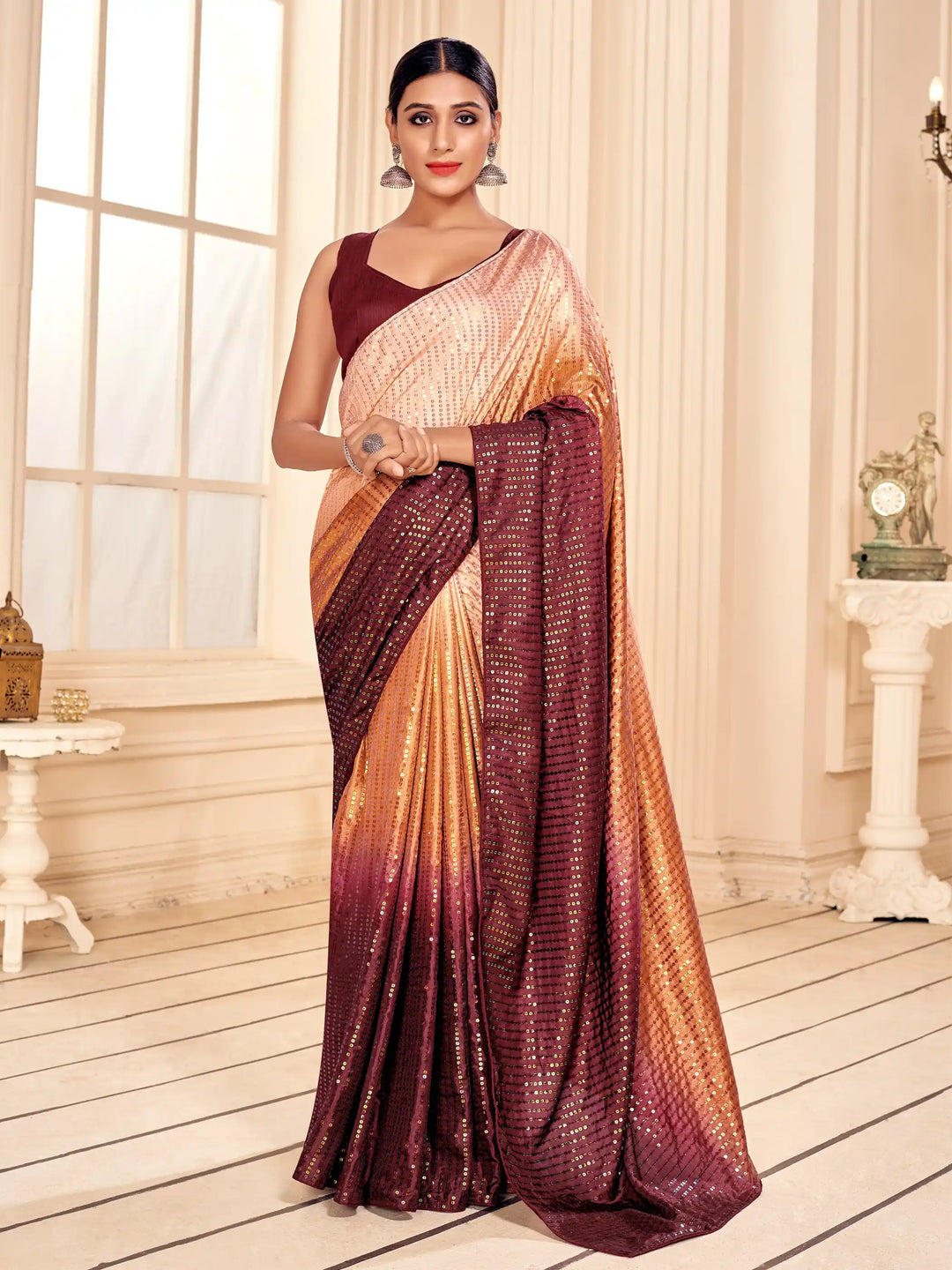 Art-Silk Saree with Heavy Sequins Embroidery | Traditional Wedding Wear