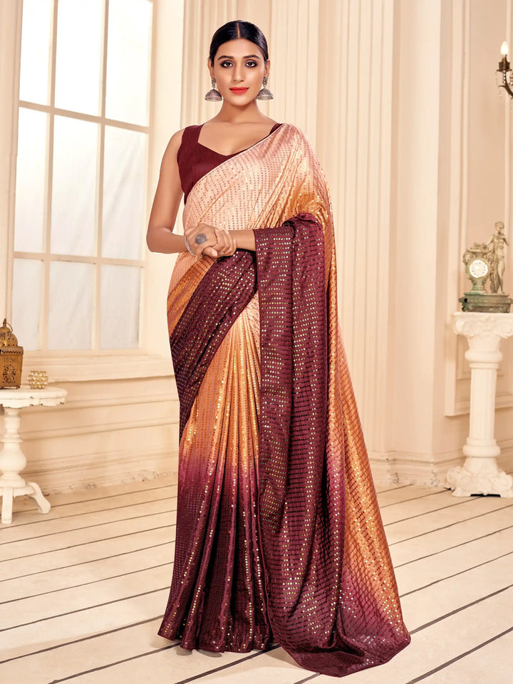 Art-Silk Saree with Heavy Sequins Embroidery | Traditional Wedding Wear
