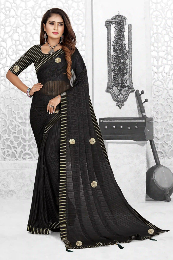 Spandex-Poly Saree with Wevon-Lining Butta Work | Wedding & Party Ready
