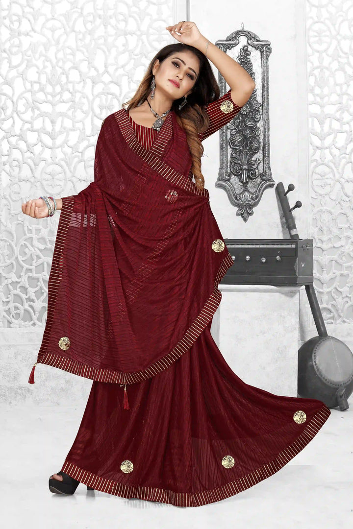 Spandex-Poly Saree with Wevon-Lining Butta Work | Wedding & Party Ready