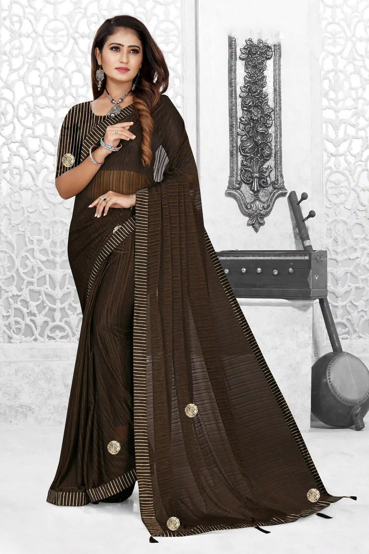 Spandex-Poly Saree with Wevon-Lining Butta Work | Wedding & Party Ready