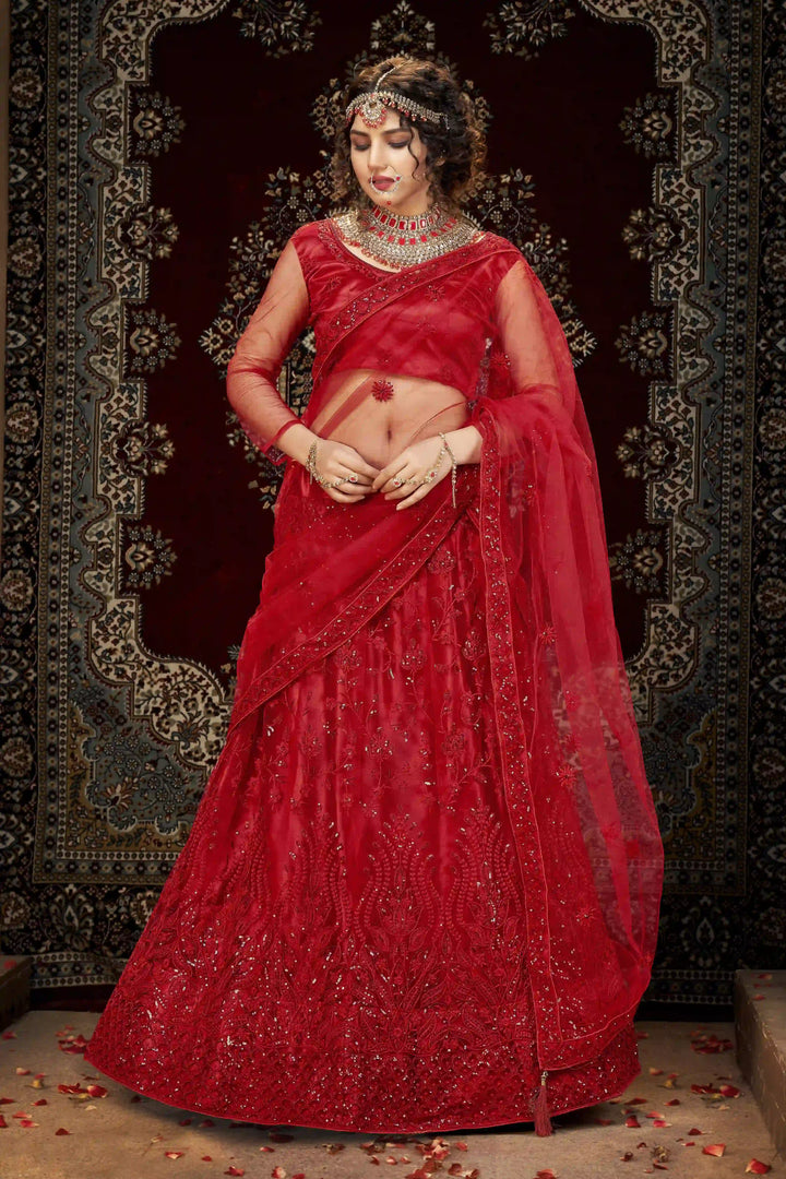 Designer Net Lehenga Choli | Multisequence Embroidery Partywear for Weddings