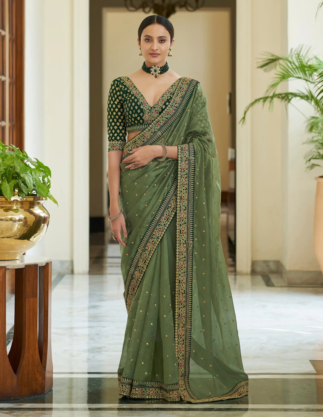 Art-Silk Saree with Organza Blouse | Dori Work, Sequins & Jari | Wedding Festive