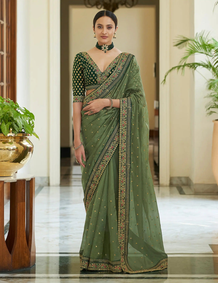 Art-Silk Saree with Organza Blouse | Dori Work, Sequins & Jari | Wedding Festive
