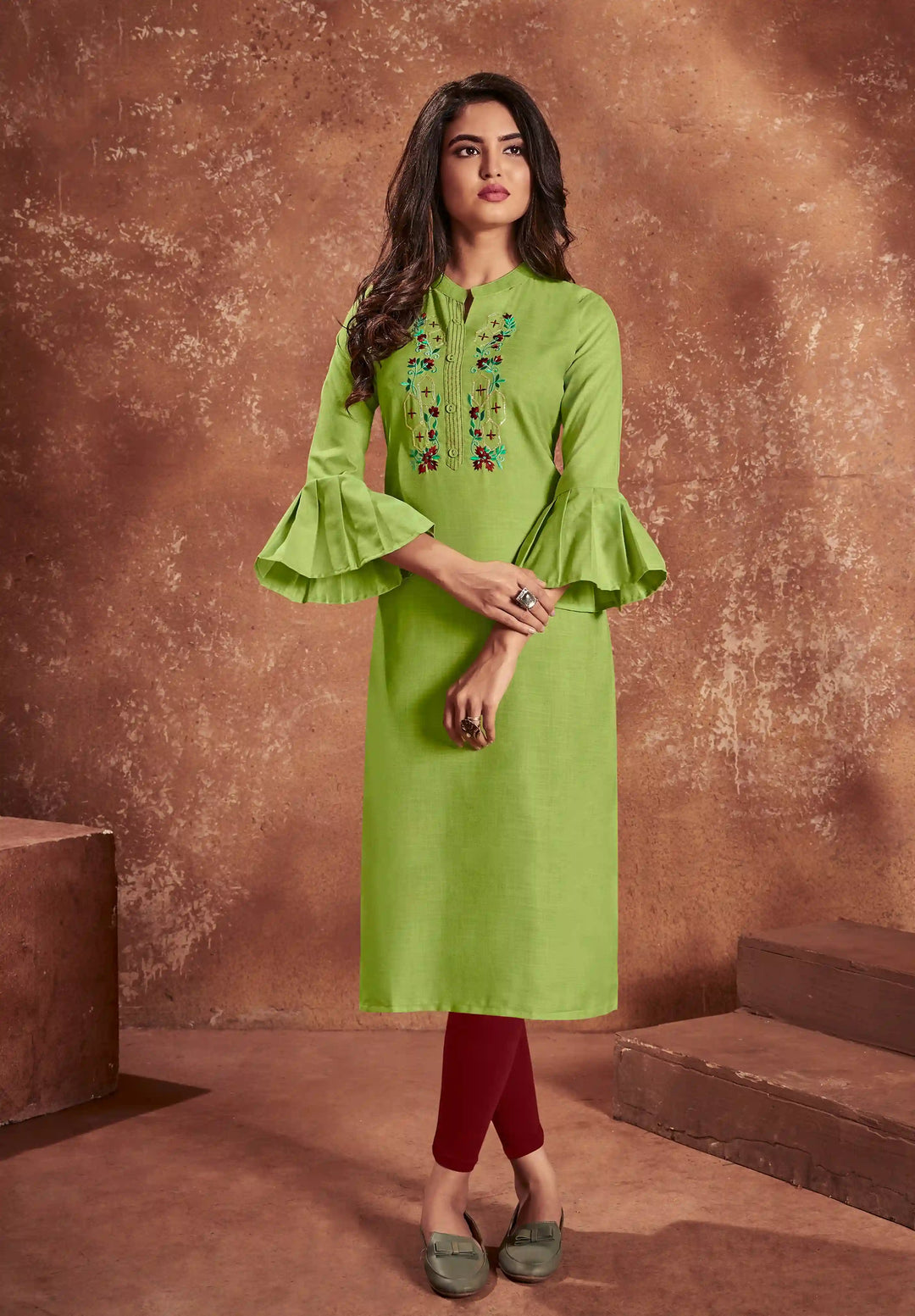 Designer Green Long Kurti in Nira Cotton | Lightweight and Comfortable Outfit