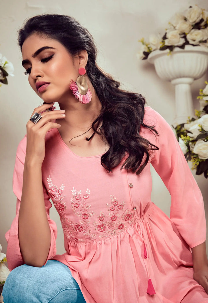 Indian Short Kurti for Women | Rayon Fabric with Elegant Embroidery