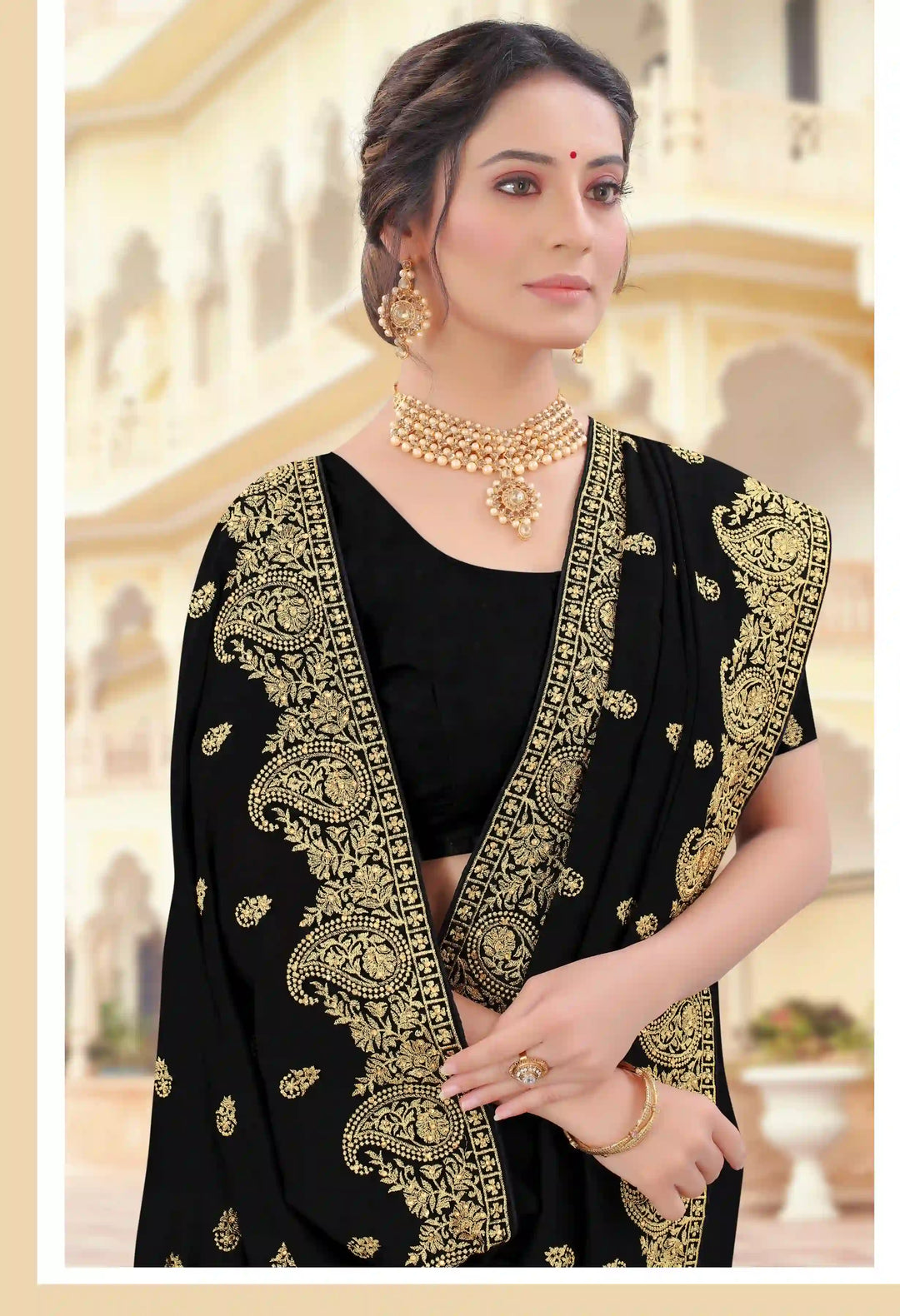 Vichitra Silk Saree Jari & Stone Embroidery | Special Event & Festive