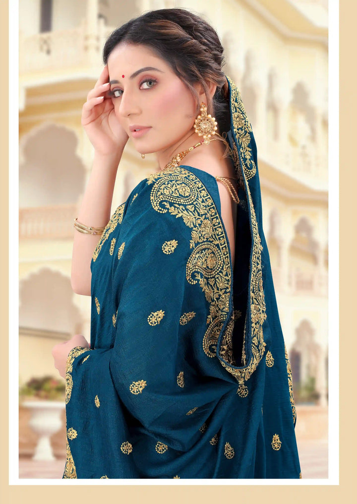 Vichitra Silk Saree Jari & Stone Embroidery | Special Event & Festive