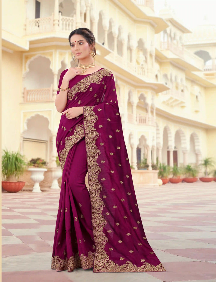 Vichitra Silk Saree Jari & Stone Embroidery | Special Event & Festive