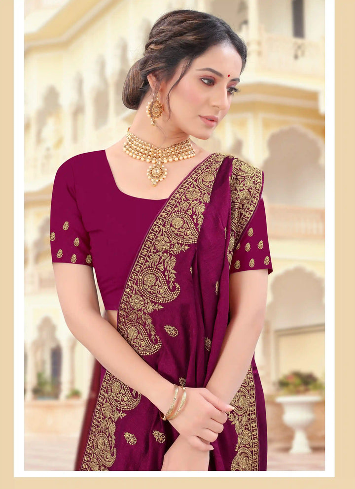 Vichitra Silk Saree Jari & Stone Embroidery | Special Event & Festive