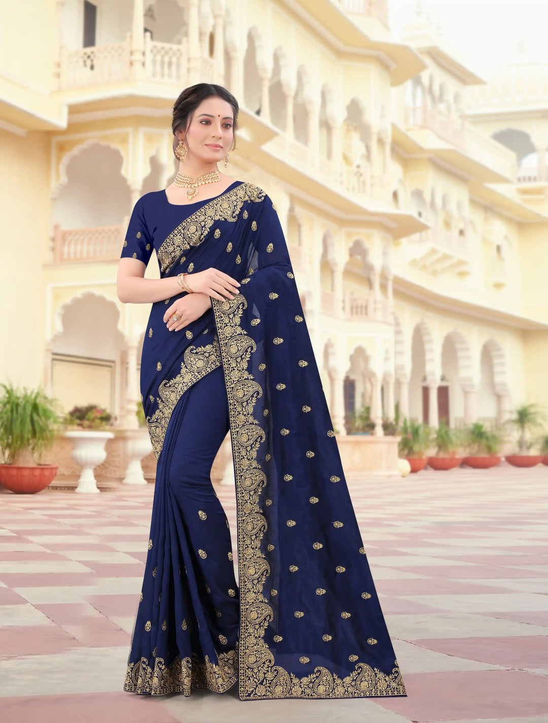 Vichitra Silk Saree Jari & Stone Embroidery | Special Event & Festive