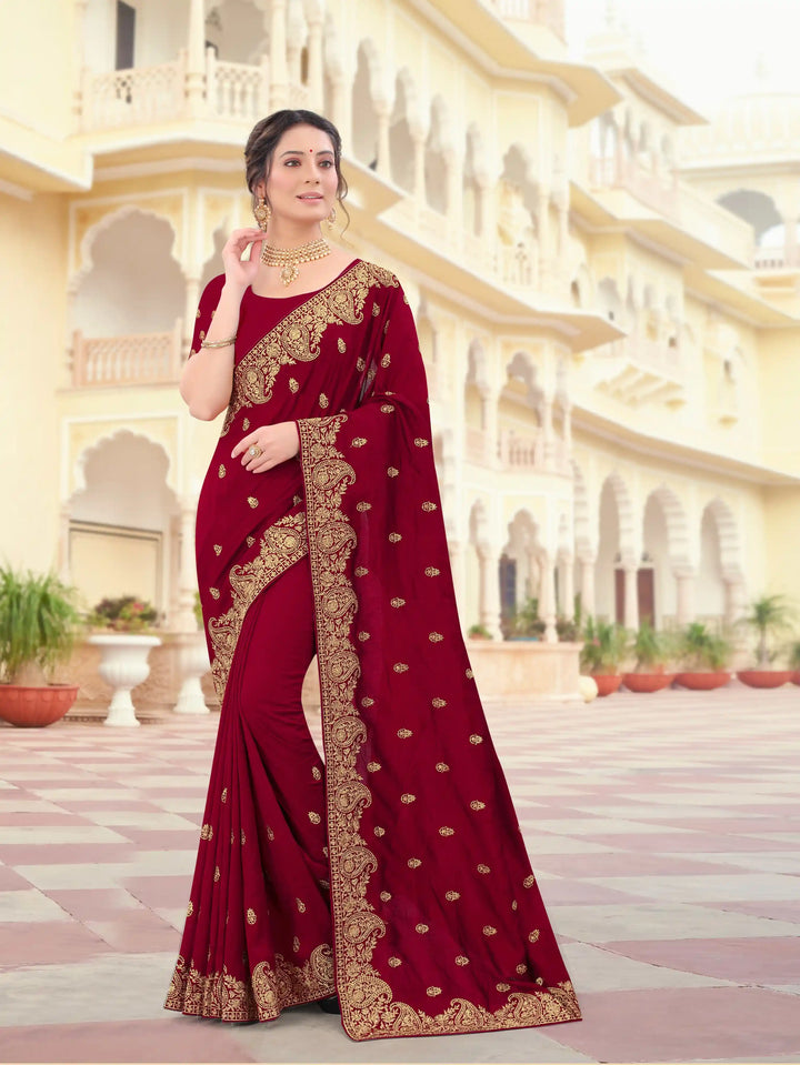 Vichitra Silk Saree Jari & Stone Embroidery | Special Event & Festive