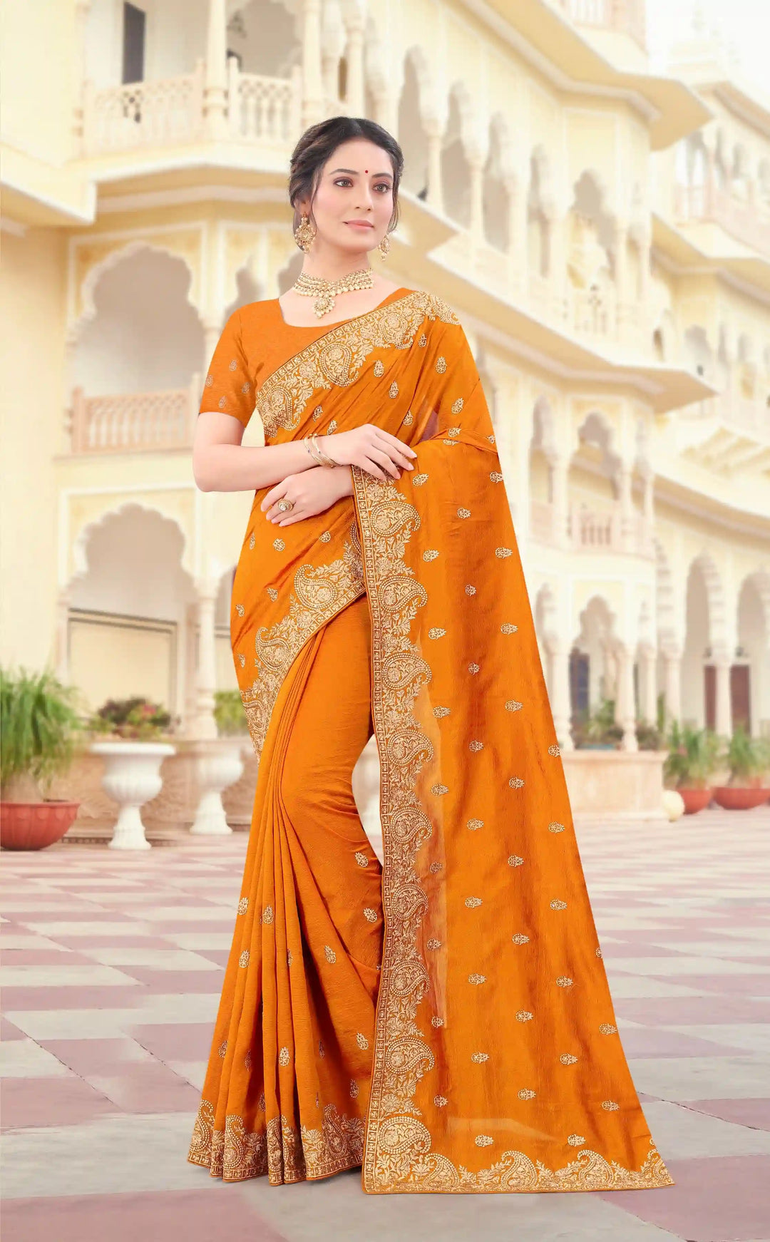 Vichitra Silk Saree Jari & Stone Embroidery | Special Event & Festive