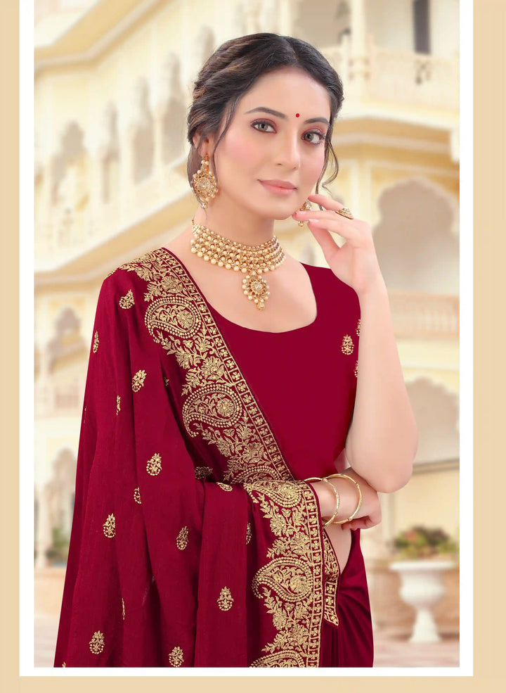 Vichitra Silk Saree Jari & Stone Embroidery | Special Event & Festive