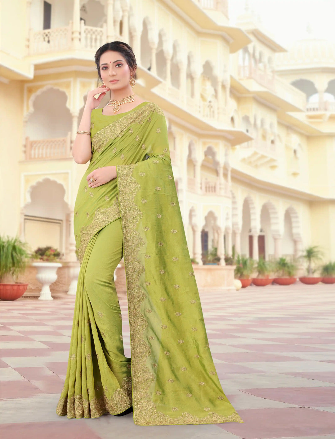 Vichitra Silk Saree Jari & Stone Embroidery | Special Event & Festive