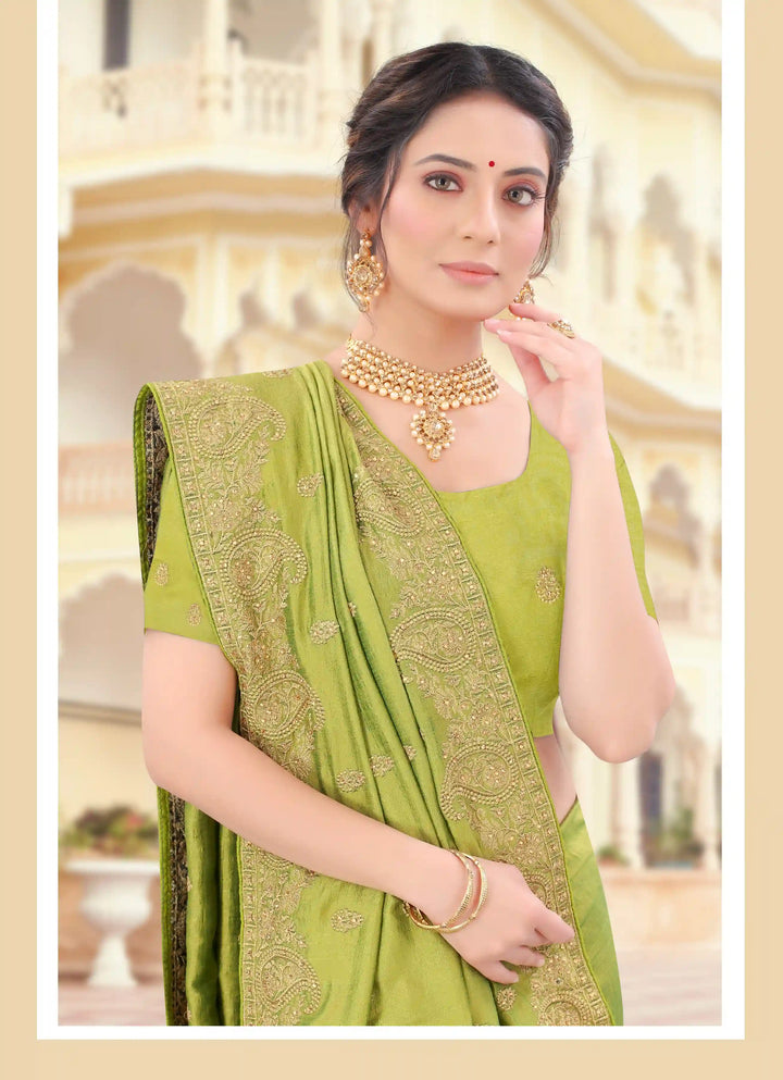 Vichitra Silk Saree Jari & Stone Embroidery | Special Event & Festive