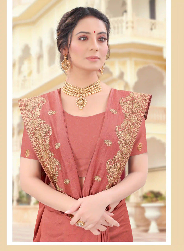 Vichitra Silk Saree Jari & Stone Embroidery | Special Event & Festive