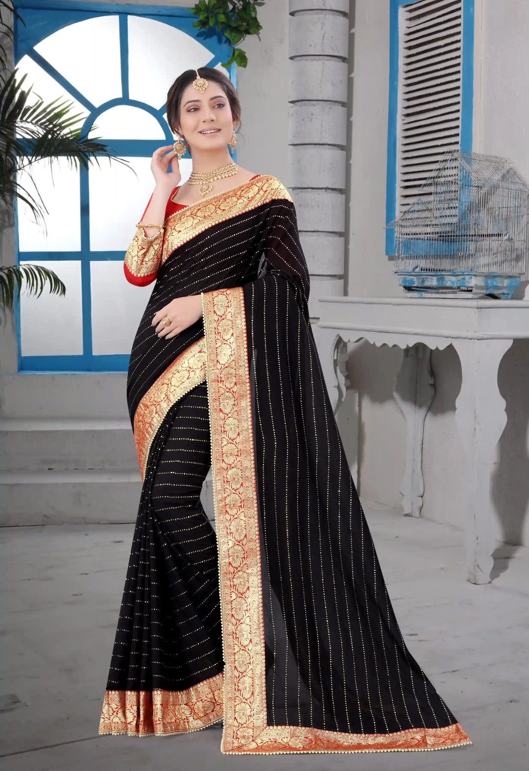 Vichitra Silk Saree with Blooming Dew-Drop and Moti Work | Special Event Celebrations