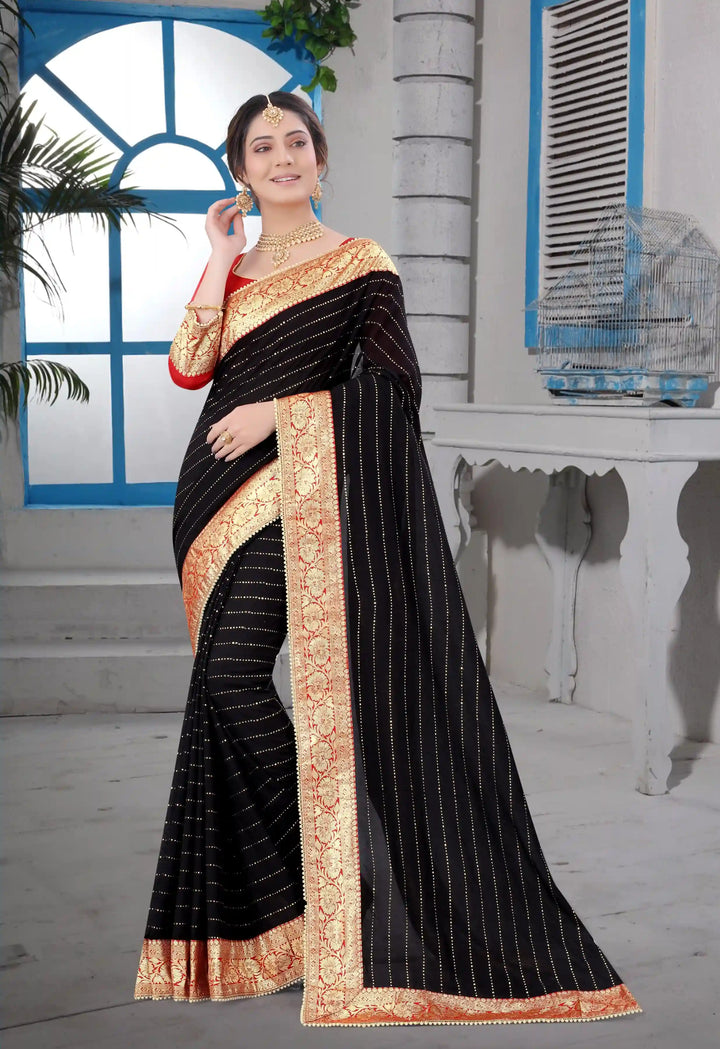 Vichitra Silk Saree with Blooming Dew-Drop and Moti Work | Special Event Celebrations