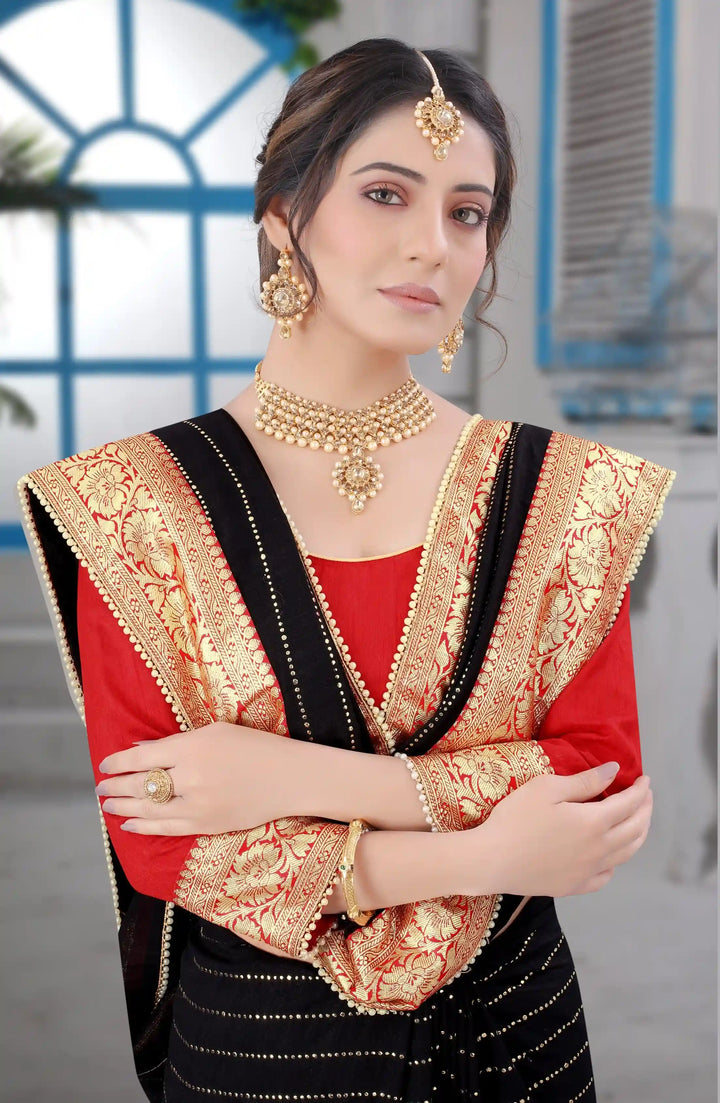 Vichitra Silk Saree with Blooming Dew-Drop and Moti Work | Special Event Celebrations