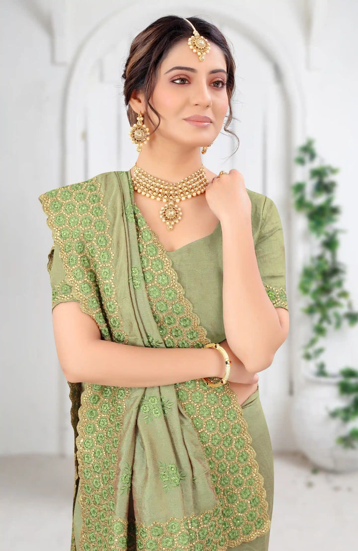 Vichitra Silk Saree with Resham & Stone Work | Heavy Embroidery for Weddings