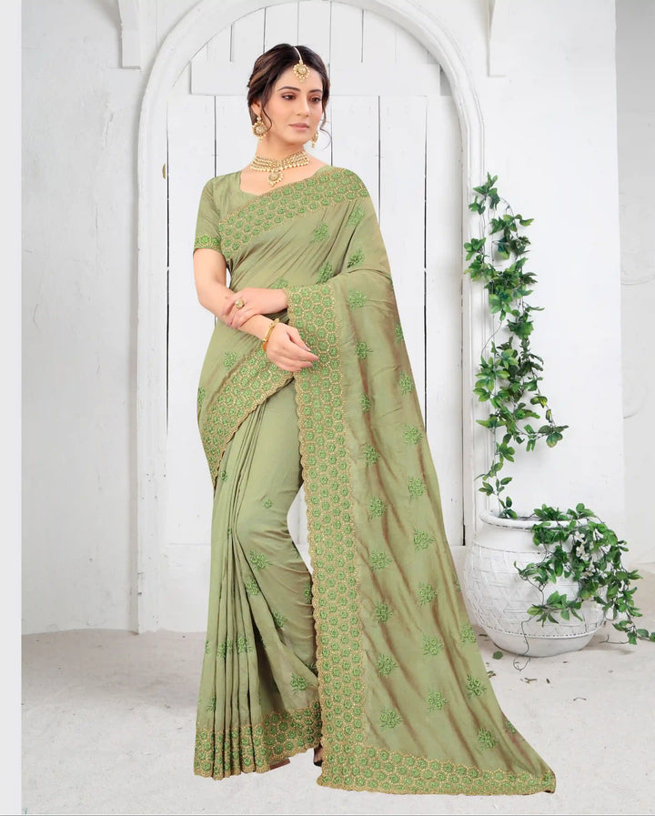 Vichitra Silk Saree with Resham & Stone Work | Heavy Embroidery for Weddings