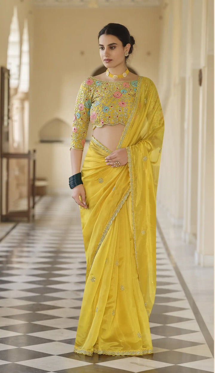 Heavy Sequined Organza Saree with Soft-Net Blouse | Perfect for Weddings & Festivals