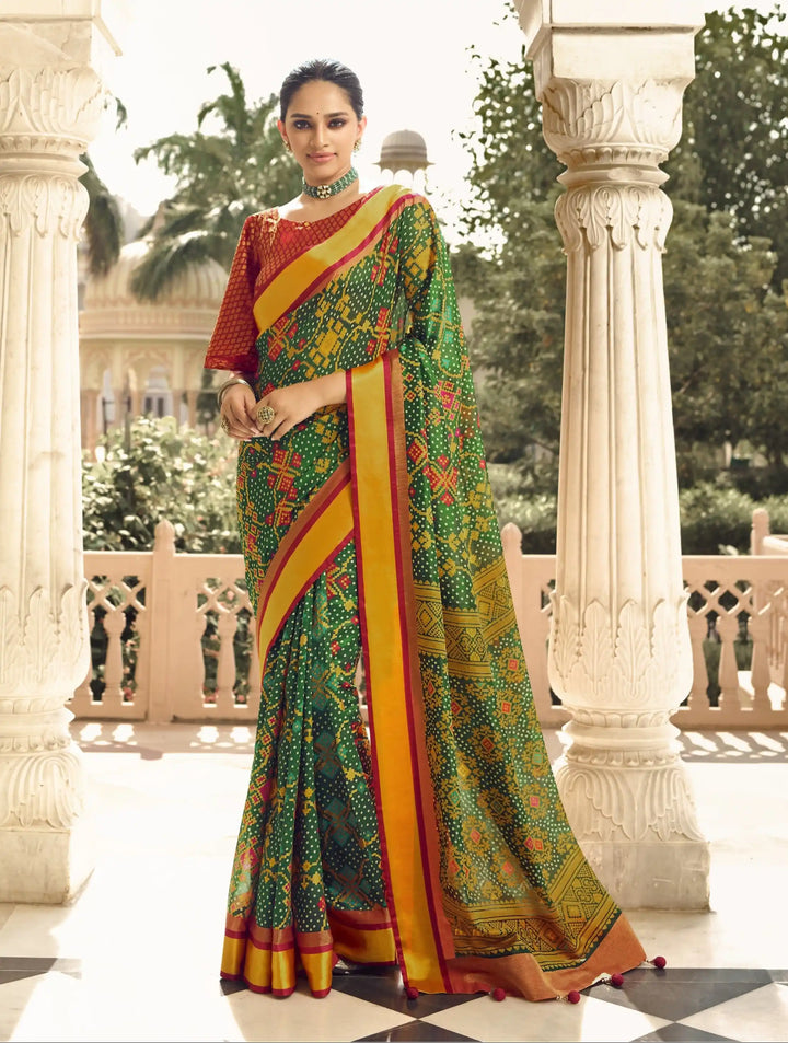 Brasso Saree with Art-Silk Blouse | Woven Designer Bandhani Print for Party