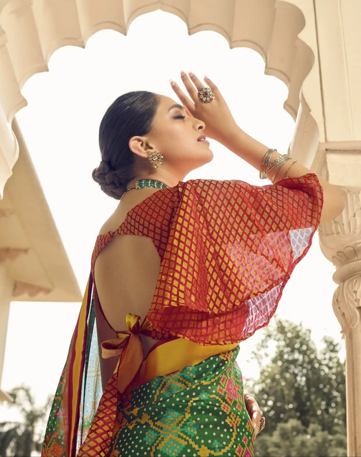 Brasso Saree with Art-Silk Blouse | Woven Designer Bandhani Print for Party