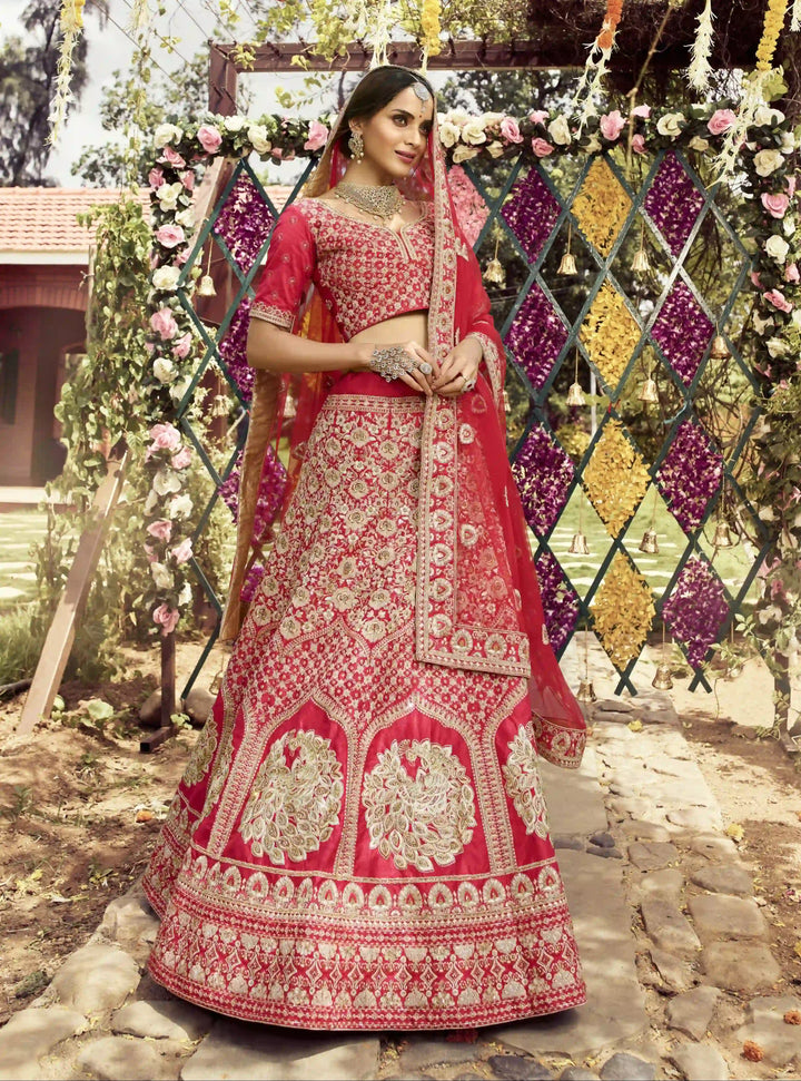 Red Bridal Lehenga Choli | Raw Silk with Zarkan, Jari & Dori Embroidery