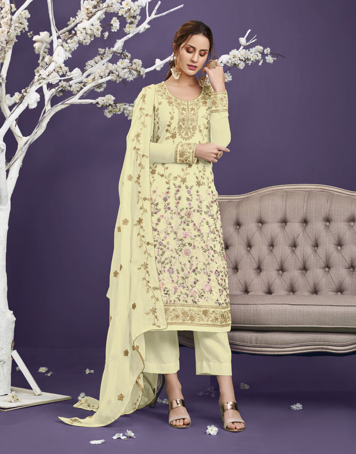 Designer Yellow Georgette Suit | Heavy Embroidery with Jari & Sequin Work