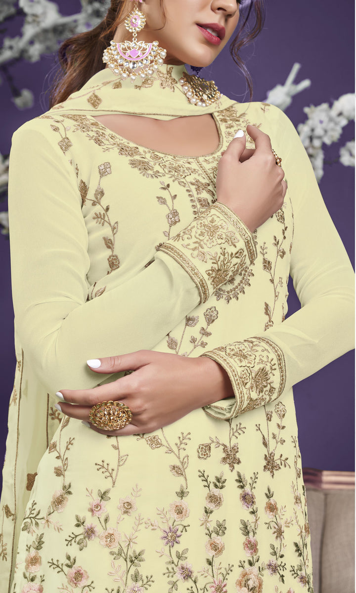 Designer Yellow Georgette Suit | Heavy Embroidery with Jari & Sequin Work