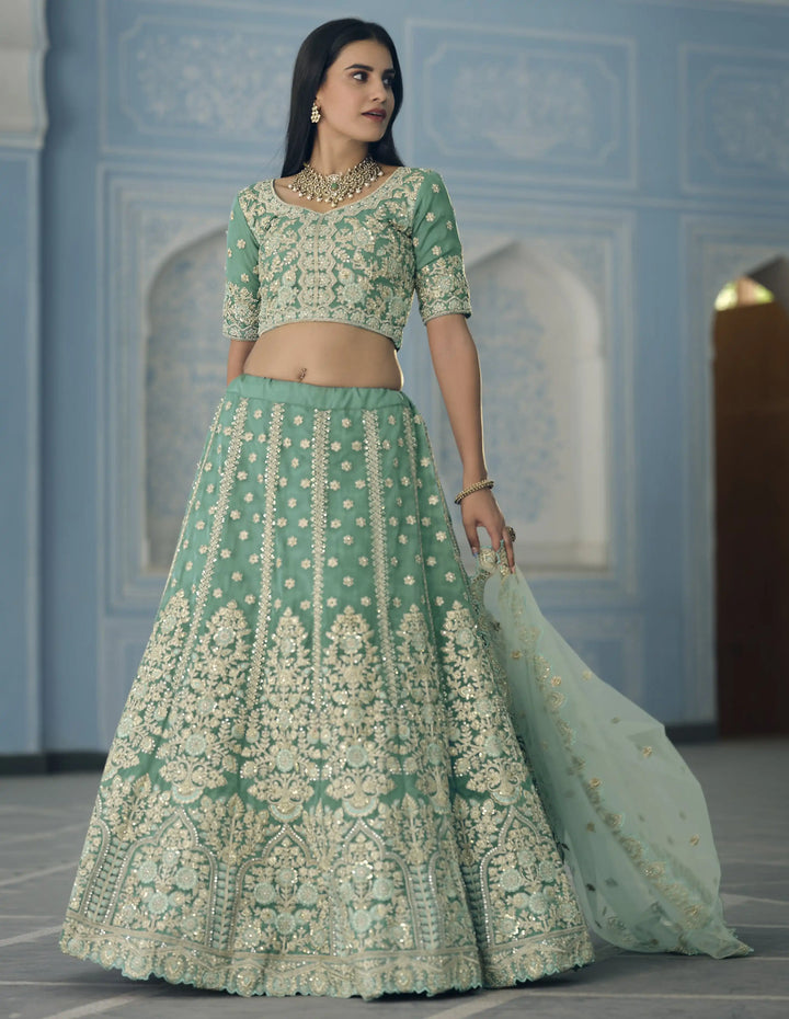 Organza Sequined Lehenga | Dori & Jari Embroidery for Weddings & Events