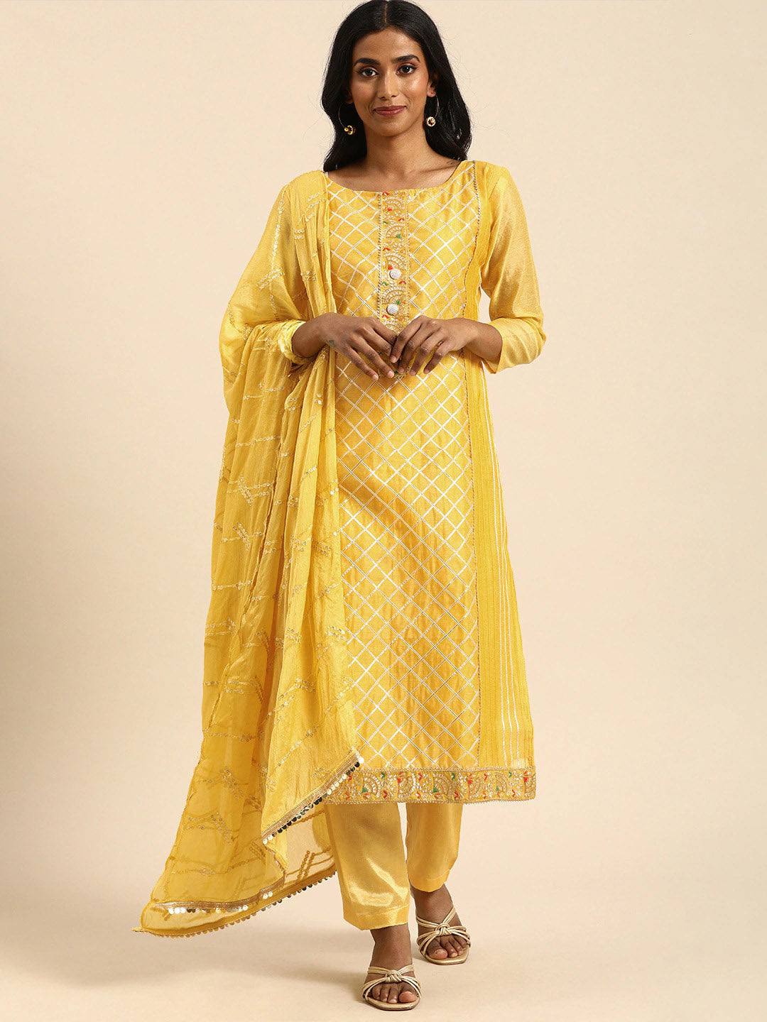 Modal-Chanderi Kurtis Set | Gota Work Top & Santoon Bottom