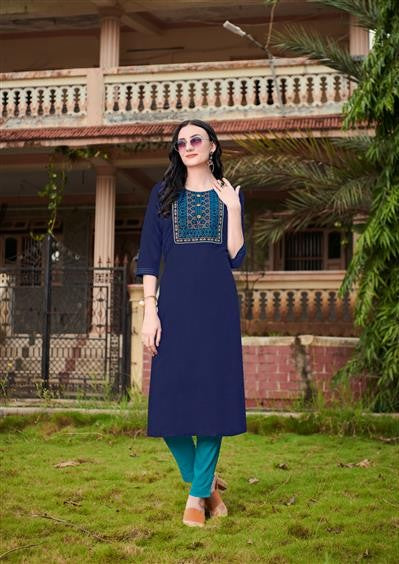 Stylish Blue Kurti for Women | Lightweight Ethnic Wear with Embroidery