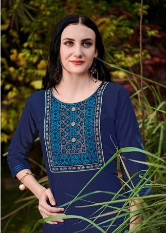 Stylish Blue Kurti for Women | Lightweight Ethnic Wear with Embroidery