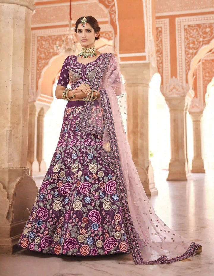 Thread-Work Crepe Bridal Lehenga | Embroidered Work Weddings & Parties
