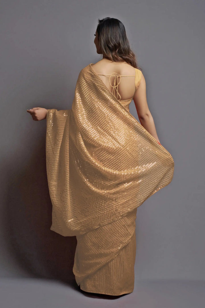 Designer Georgette Saree with Banglori Silk Blouse | Embroidered Sequins for Parties, and Special Events
