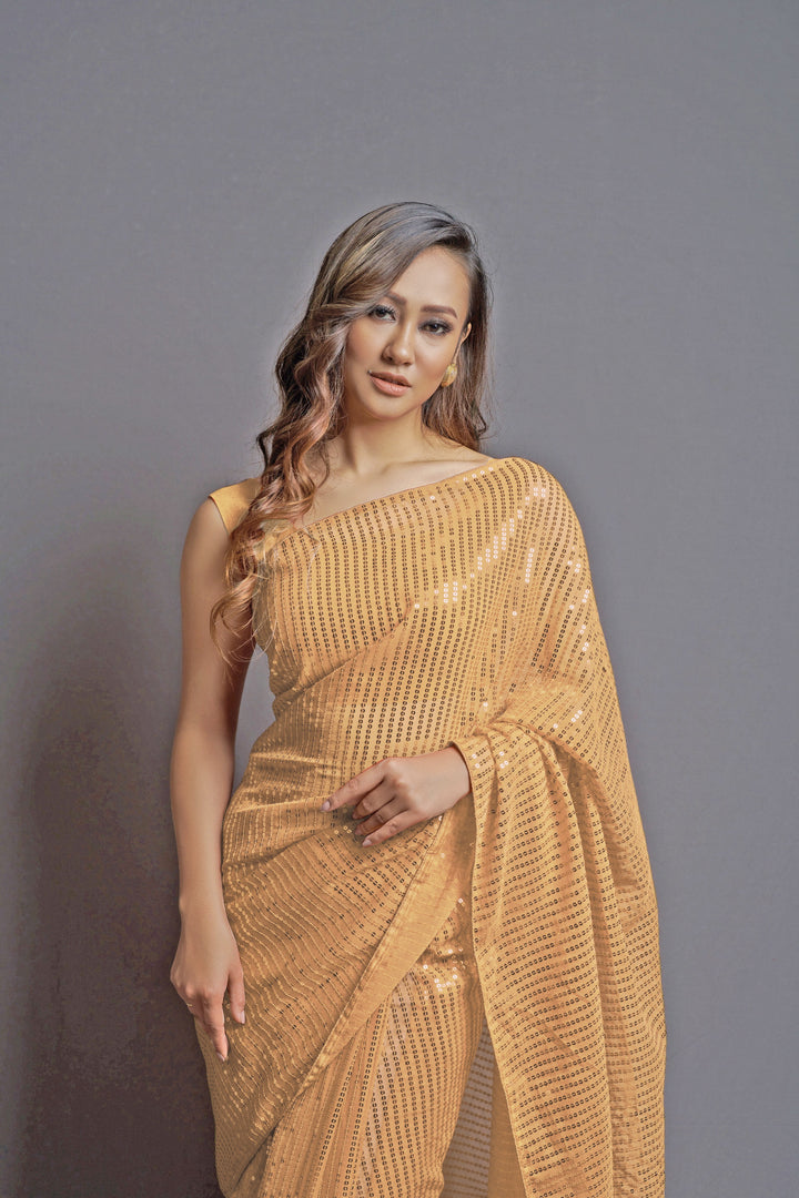 Designer Georgette Saree with Banglori Silk Blouse | Embroidered Sequins for Parties, and Special Events