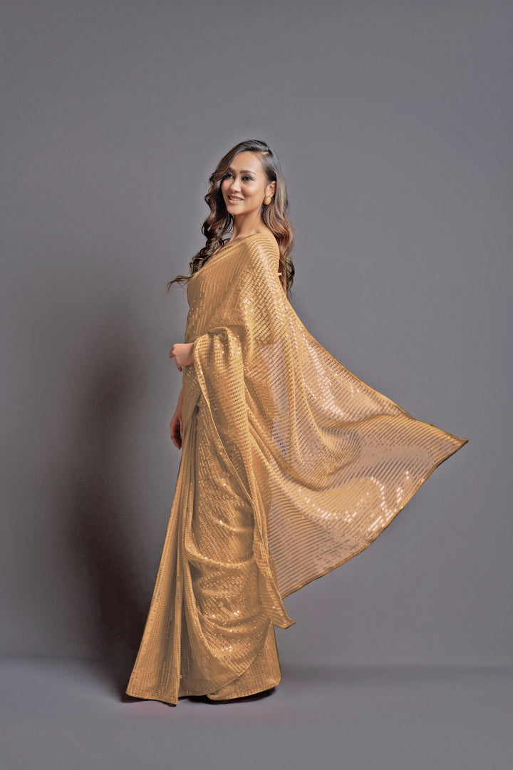 Designer Georgette Saree with Banglori Silk Blouse | Embroidered Sequins for Parties, and Special Events