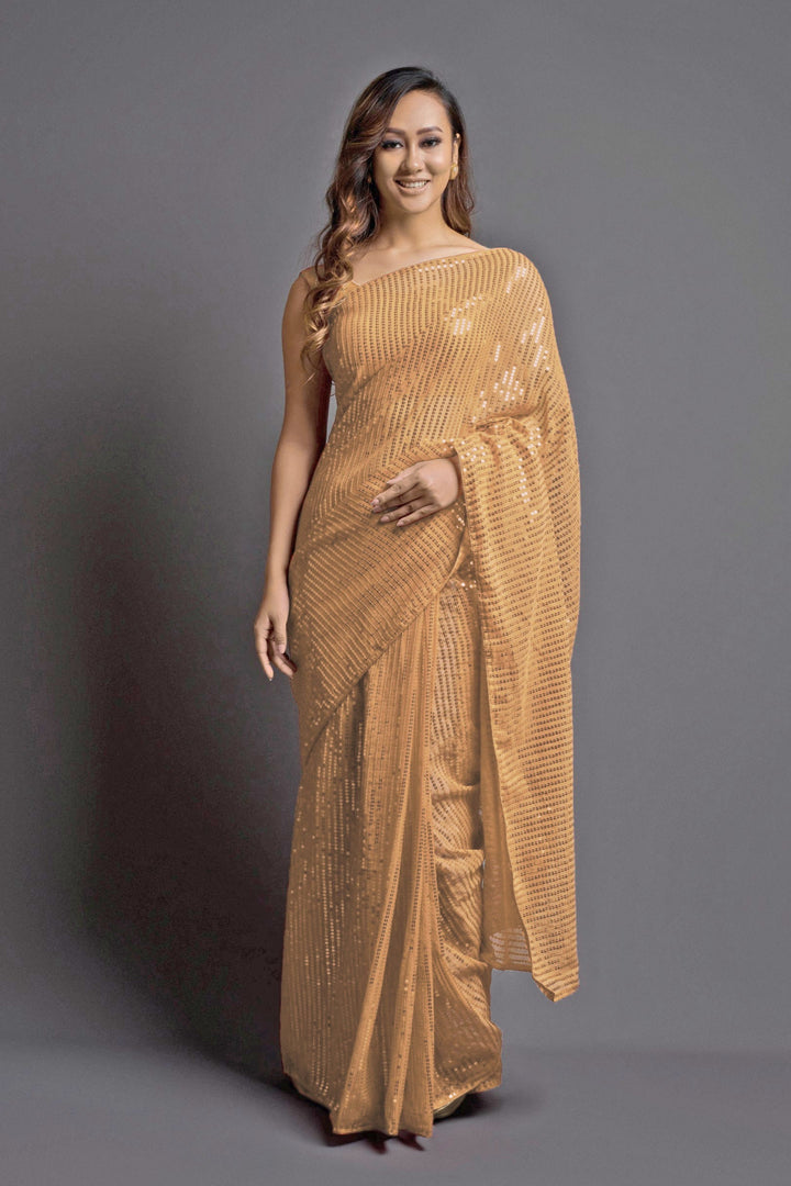 Designer Georgette Saree with Banglori Silk Blouse | Embroidered Sequins for Parties, and Special Events