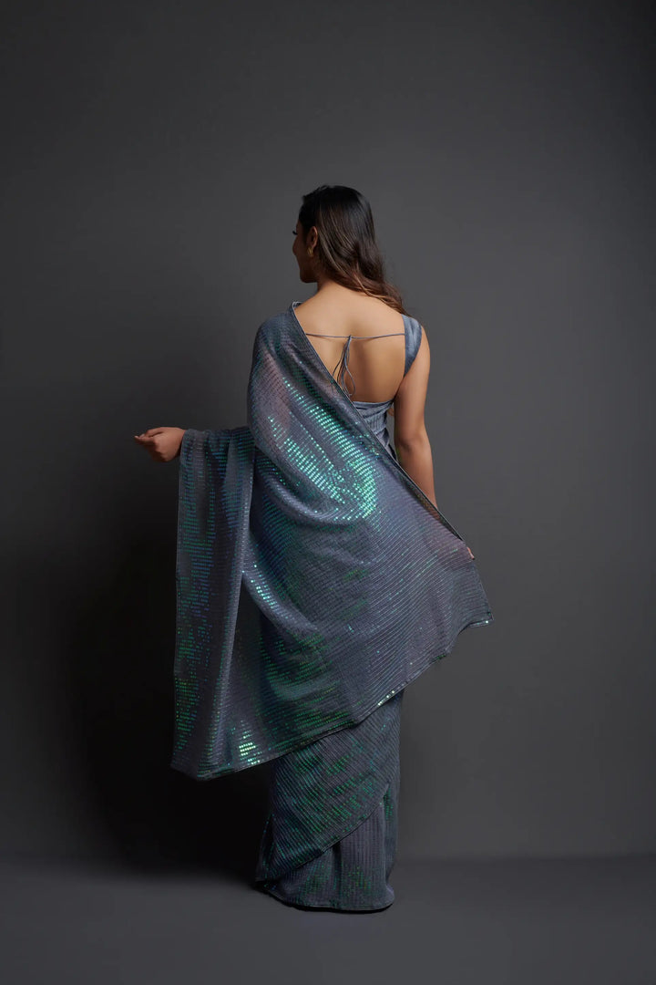 Designer Georgette Saree with Banglori Silk Blouse | Embroidered Sequins for Parties, and Special Events