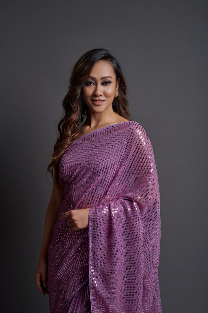Designer Georgette Saree with Banglori Silk Blouse | Embroidered Sequins for Parties, and Special Events