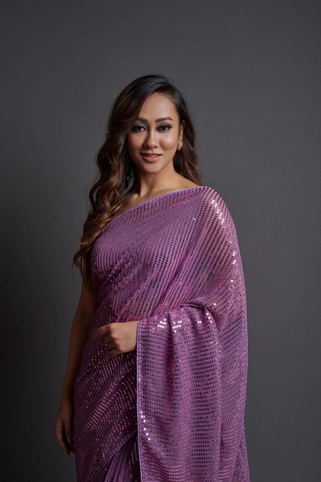 Designer Georgette Saree with Banglori Silk Blouse | Embroidered Sequins for Parties, and Special Events