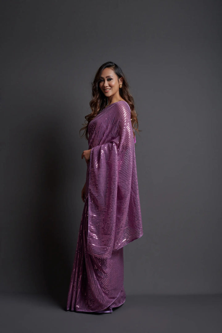 Designer Georgette Saree with Banglori Silk Blouse | Embroidered Sequins for Parties, and Special Events