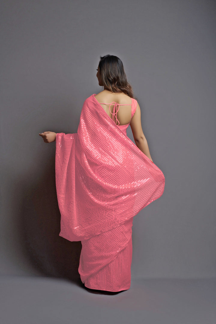 Designer Georgette Saree with Banglori Silk Blouse | Embroidered Sequins for Parties, and Special Events